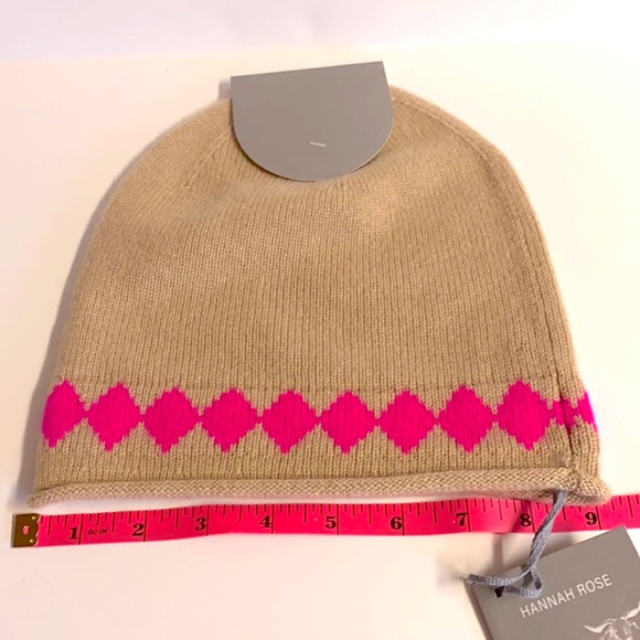 NWT 100% Cashmere Hannah Rose -Cashmere Beanie with pink diamond print. - Picture 4 of 4